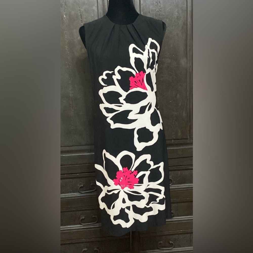 Voir Voir black dress with white & pink flowers - Size 8